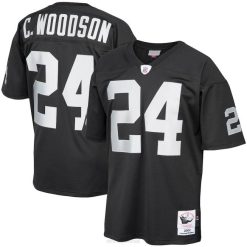 NFL Männer Authentisches Retro-Trikot der Las Vegas Raiders Charles Woodson Mitchell & Ness in Schwarz aus dem Jahr 2002 4R0Z497 Kleidung