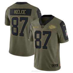 NFL Männer Kansas City Chiefs Travis Kelce Nike Olive 2021 Salute to Service limitiertes Spielertrikot 4R0Z3775 Kleidung