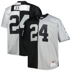NFL Männer Las Vegas Raiders Charles Woodson Mitchell & Ness Schwarz/Silber Big & Tall Split Legacy Spieler-Replik-Trikot im Ruhestand 4R0Z3355 Kleidung